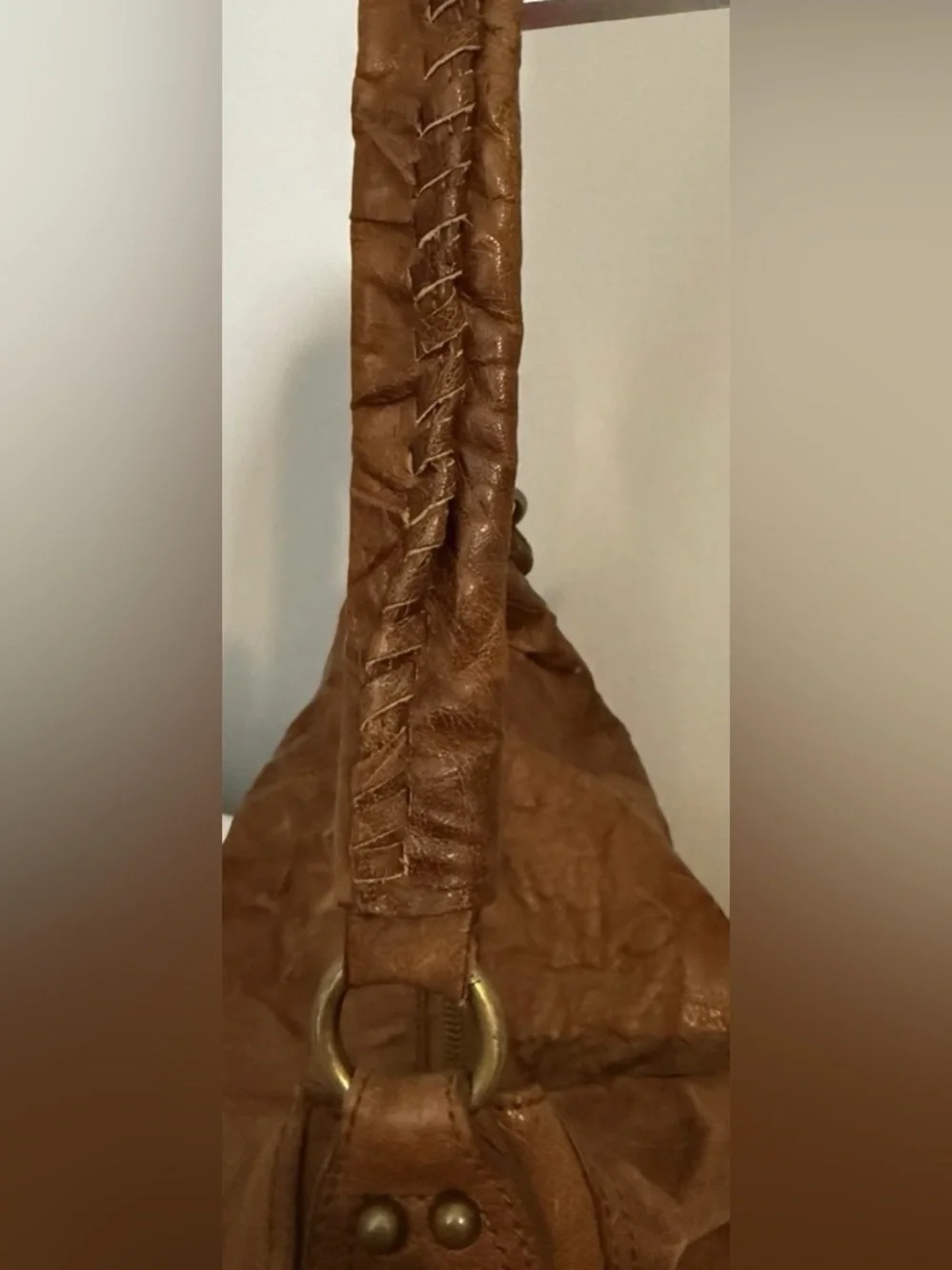 Sam Edelman Tumbled Leather Hobo Shoulder Bag Brown Y2K